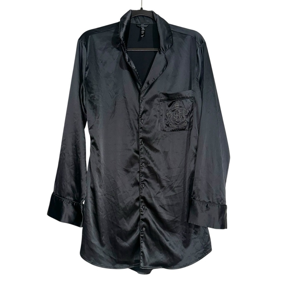 SKIMS Black Satin Long Sleeve Pajama Top
